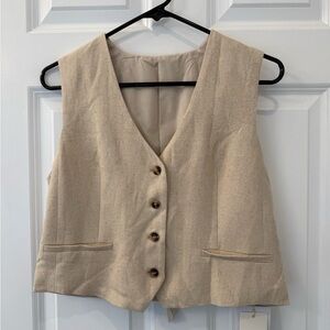NWT Linen Blend 4 Button Khaki Vest Size Medium